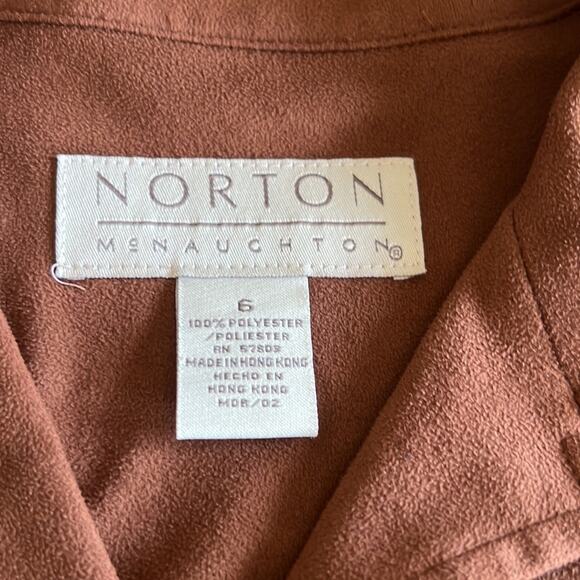 Norton McNaughton Woman Size 6 Brown Faux Suede Blouse Convertible Sleeves Vtg - Picture 5 of 8